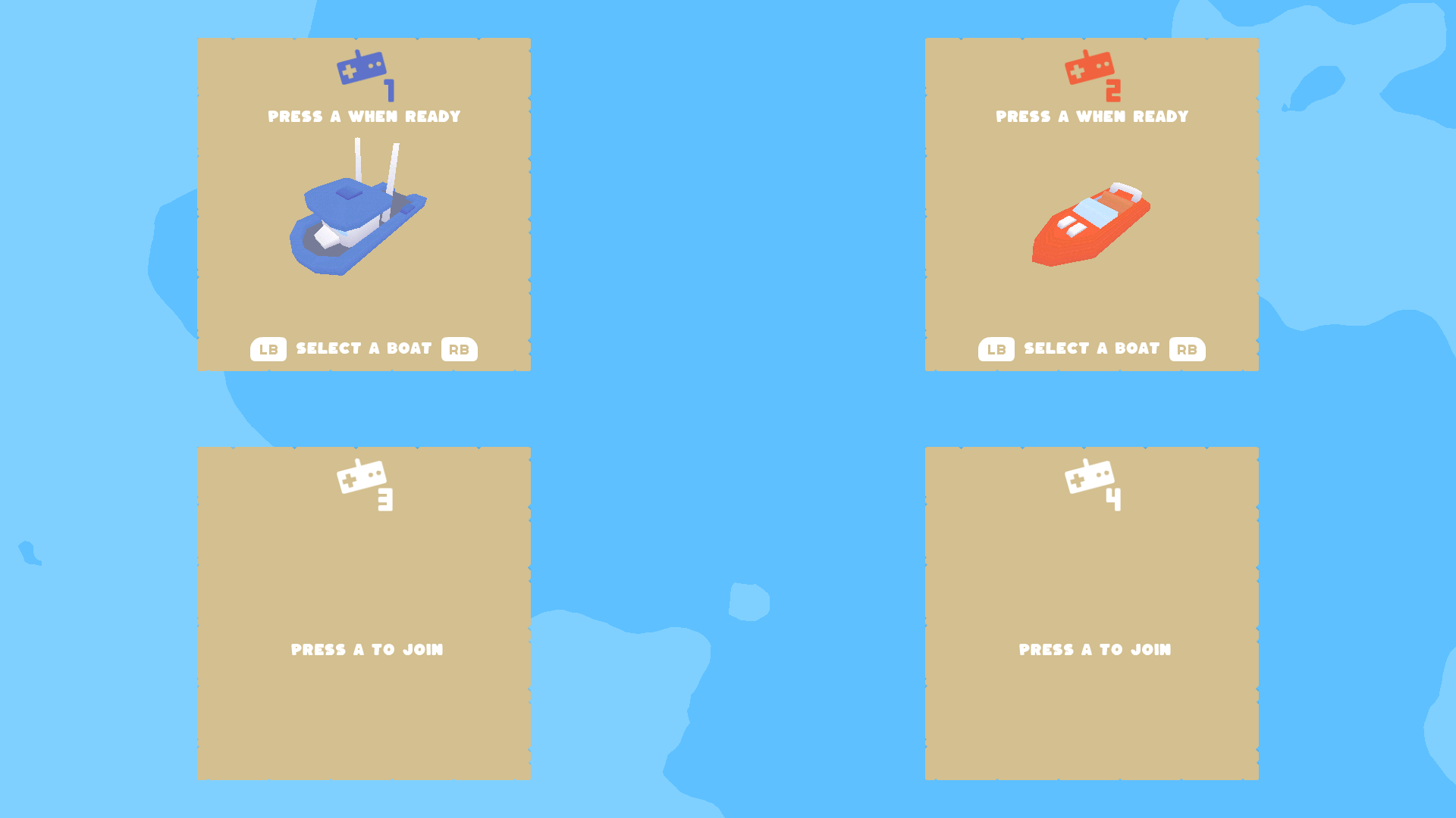 Boat Selection screen for players.